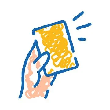 Hand holding smartphone sending digital signal doodle Stock Illustration