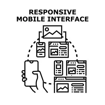 Hand holding smartphone showing responsive web interface adapting Stock Illustration