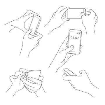 Hand holding smartphone sketch vector illustrations Stock Illustration
