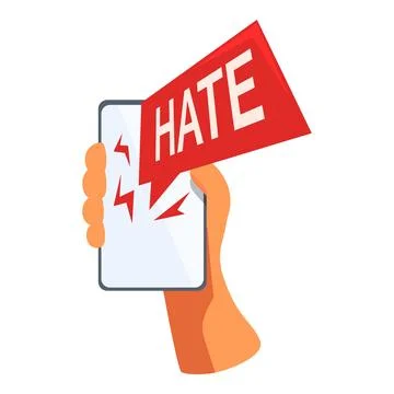 Hand holding smartphone spreading hate speech online Stock Illustration