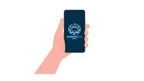 Hand Holding Smartphone with Updating Software on White and Green Screen Stock Footage 315074082