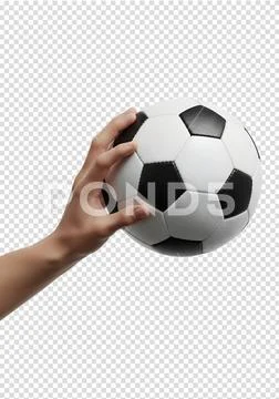 Hand holding soccer ball on transparent background PSD Template