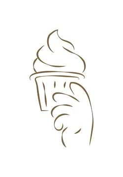 A Hand Holding A Soft Serve Ice Cream Cone Hand Drawn Vector Illustration Stock Illustration