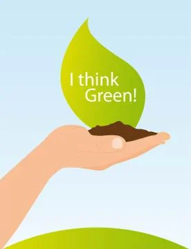 Hand holding soil and leaf, i think green. vector illustration 库存插图