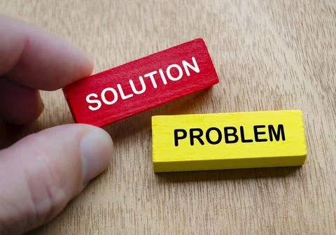 Hand holding solution and problem blocks representing effective problem sol.. Stockfoto's
