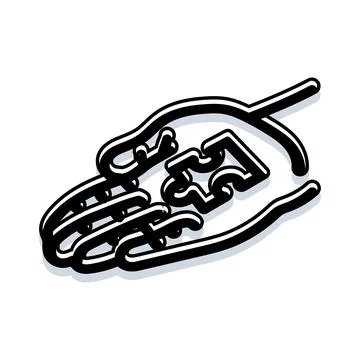 Hand holding a solving puzzle piece Stock Illustration