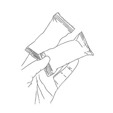A hand holding some snack line art drawing black and white Stock Illustration