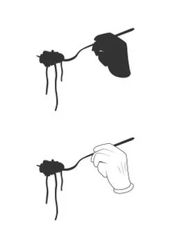 Hand holding spaghetti fork. degustation flat simple vector. Tasting Italian Stock Illustration