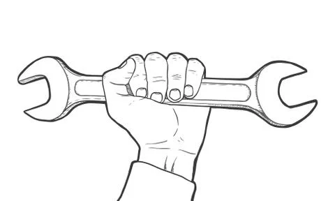 Hand holding spanner Illustrazione stock