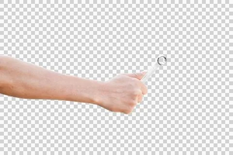 Hand holding a spanner isolated Stock Photos