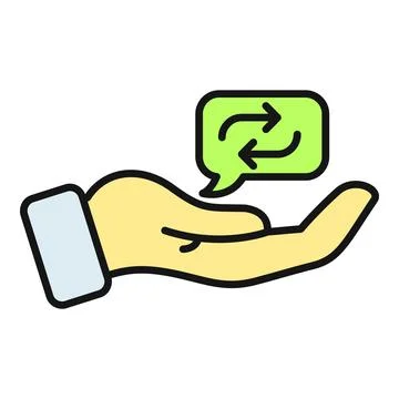 Hand holding speech bubble with exchange arrows Stock Illustration