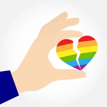 Hand holding a split heart in the colours of the LGBT Stock Illustration