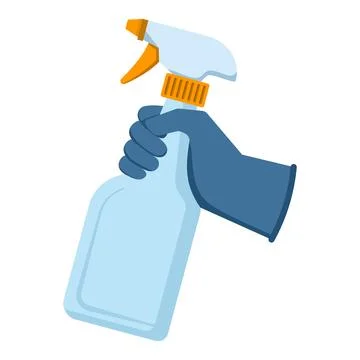 Hand holding a spray bottle, flat vector illustration on white background Stock Illustration