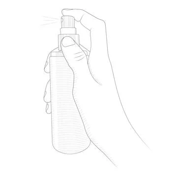 Hand holding spray bottle vector sketch. Stock Illustration