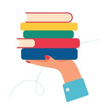 Hand holding a stack of books. Library and literature Stock Illustration