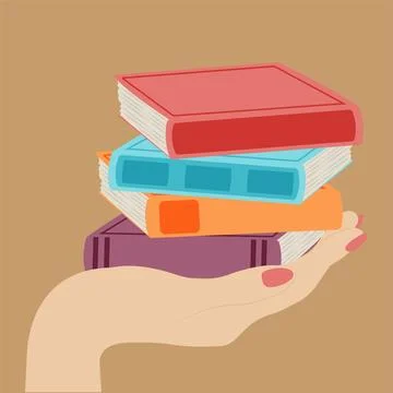Hand holding stack of books.Concept of learning Stock Illustration