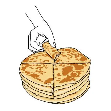 A hand is holding a stack of canai salty cake. Food for breakfast Stock Illustration
