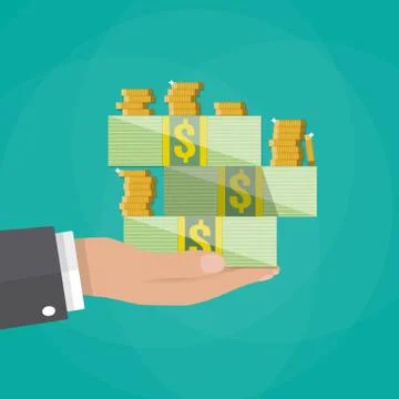 Hand holding stack of cash and coins イラスト素材