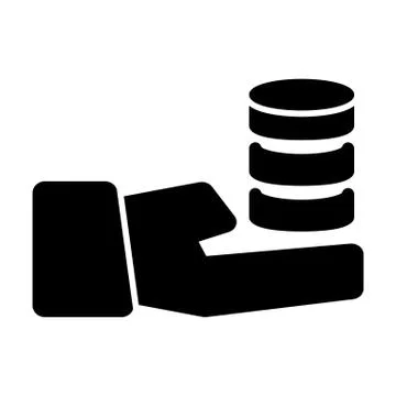 Hand holding a stack of coins vector icon. Black and white coin illustration Stock Illustration