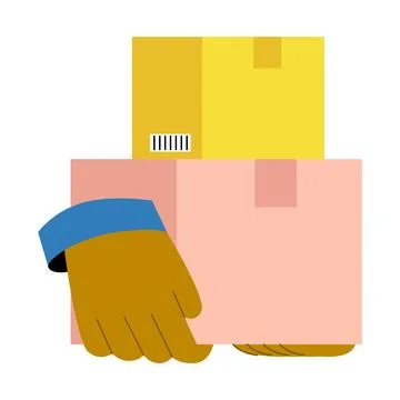 Hand holding stack of delivery logistic packages Stock Illustration