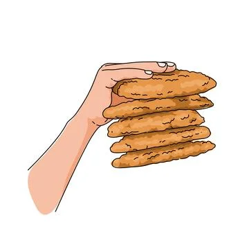 A hand holding a stack of jumbo cookies for sale. Pastry food illutration Stock Illustration
