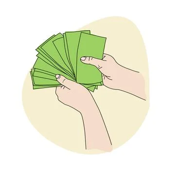 A hand holding a stack of money for pay bill. Finance illutration イラスト素材
