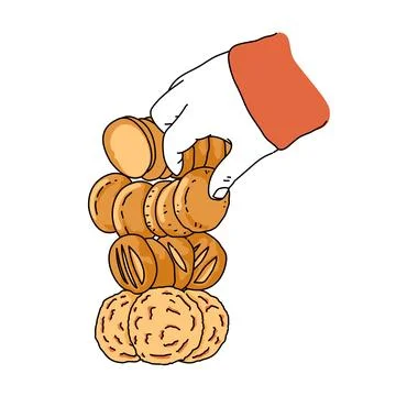 A hand holding a stack of various butter cookies. Sweet dish on the table for gu Stock Illustration
