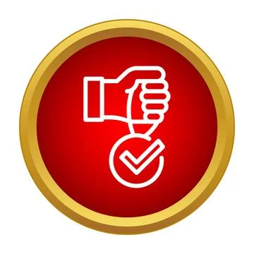 Hand holding stamp with check mark icon Stock Illustration