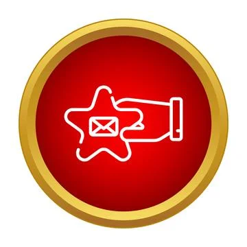 Hand holding star envelope icon sending feedback message Stock Illustration