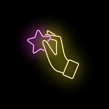 Hand holding star neon glowing feedback icon Stock Illustration