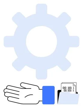 Hand Holding Statistics Sheet with Gear Symbolizing Technology and Data Man.. Stock Illustration