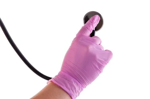 Hand holding stethoscope on white background Stock Photos