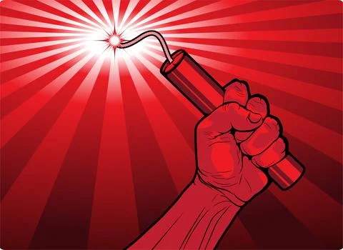 Hand holding a stick of dynamite Stock Illustration