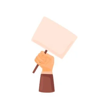 Hand holding a stick with a poster. Vector illustration on white background. Illustrazione stock