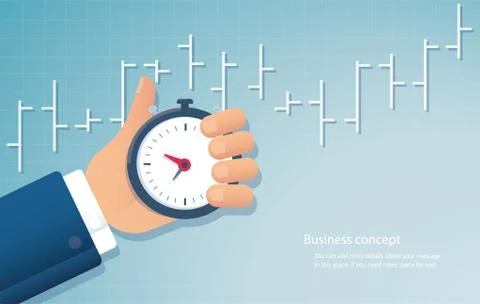 Hand holding a stopwatch timer time management background Stock Illustration