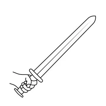 Hand Holding Sword Outline Vector Illustration Stock Illustration