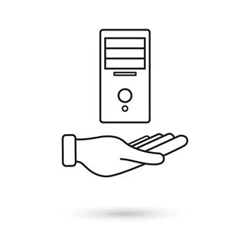 Hand holding System unit of computer icon in flat style isolated on white b.. 库存插图