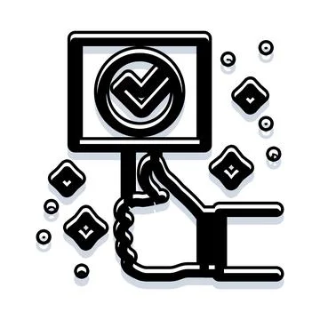 Hand holding tablet with approved checkmark icon Stock Illustration