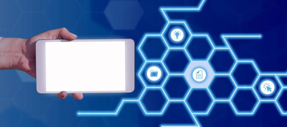 A Hand Holding A Tablet Beside A Pattern With S Presenting Crucial Data In An Stock Photos
