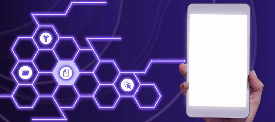 A Hand Holding A Tablet Beside A Pattern With S Presenting Crucial Data In An Foto stock