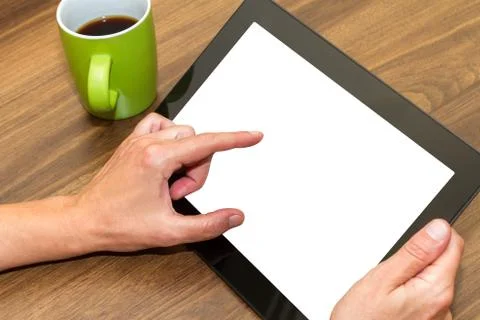 Hand Holding Tablet with Blank Screen Stock Photos