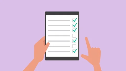 Hand holding tablet with checklist complete tasks 2d Animation with Alpha Matte Stock Footage 345548500