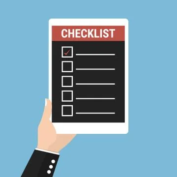 Hand holding tablet with checklist on it Stock Illustration