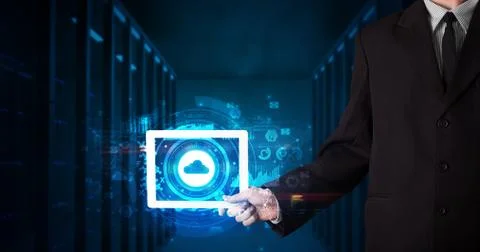 Hand holding tablet with cloud technology concept Foto stock