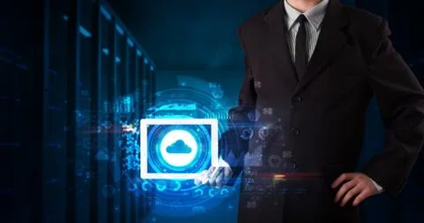 Hand holding tablet with cloud technology concept Foto stock