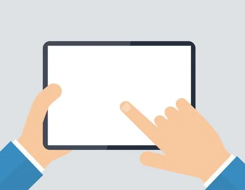 Hand holding tablet flat vector illustration Stock Illustration