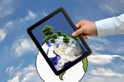 Hand holding tablet Stock Photos