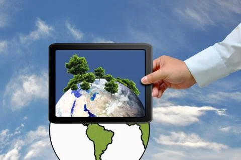 Hand holding tablet Stock Photos
