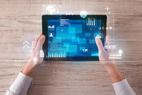 Hand holding tablet 库存照片