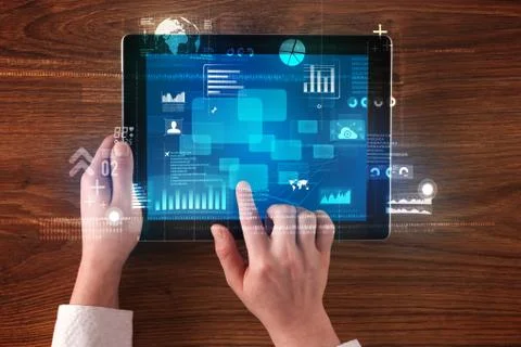 Hand holding tablet 库存照片